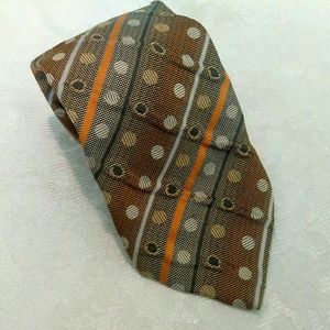 EMILIO PONTI Textured Brown Print 100% Silk Tie